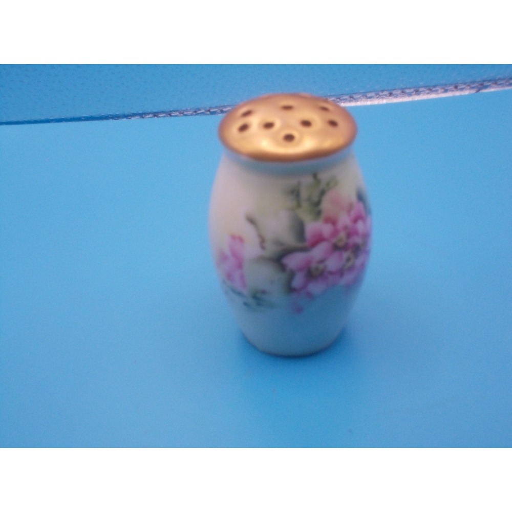 Vintage Germany Porcelain Hat Pin with Pink Floral Gold Top Hand Painted Ceramic